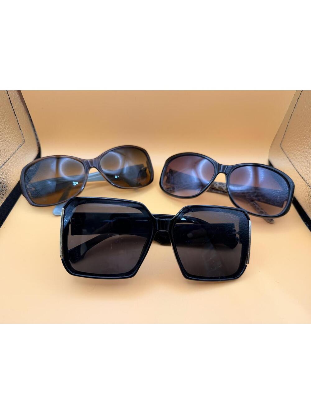 Lot of 3 Women’s Fashion Sunglasses Oversized Black Brown Blue Shades Bundle